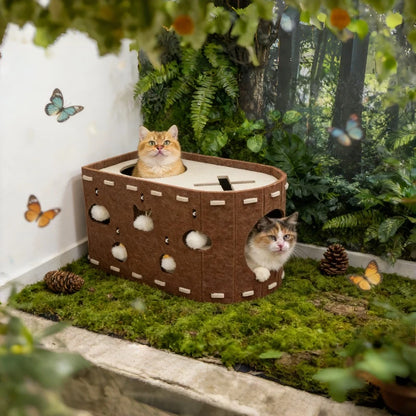 2-in-1 Felt Cat Cave Bed & Scratching House