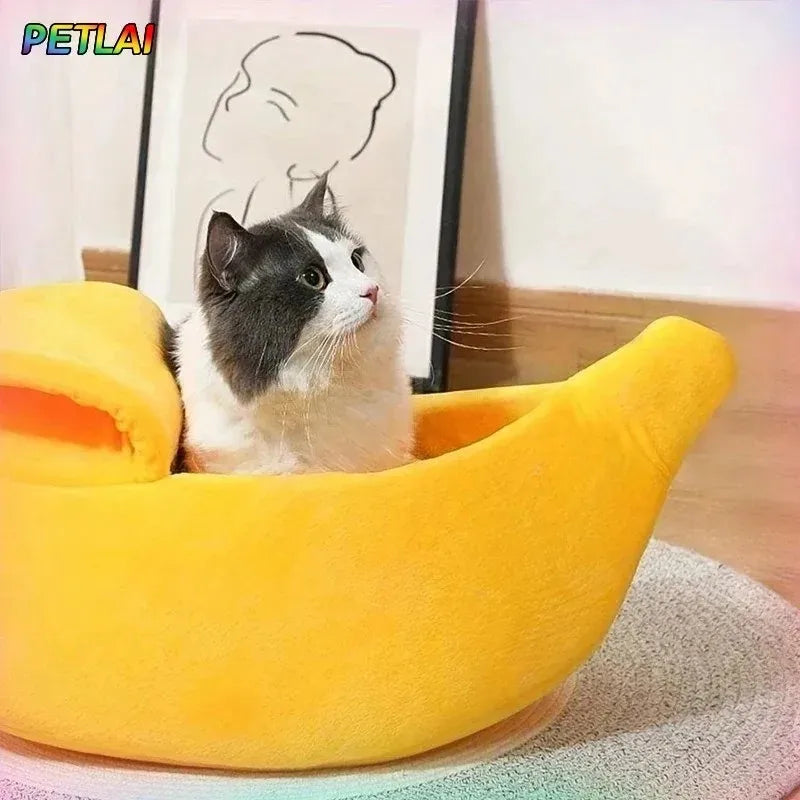 Banana-Shaped Plush Cat Bed