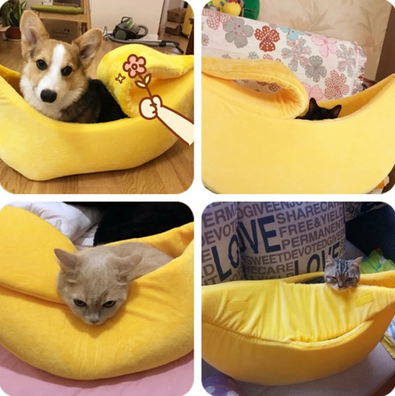 Petzrella Banana Cat Bed House – Cozy Plush Pet Basket