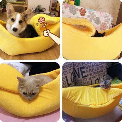 Petzrella Banana Cat Bed House – Cozy Plush Pet Basket