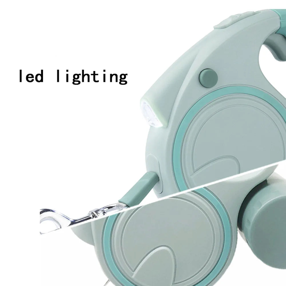 LED Retractable Dog Leash with Waste Bag Holder