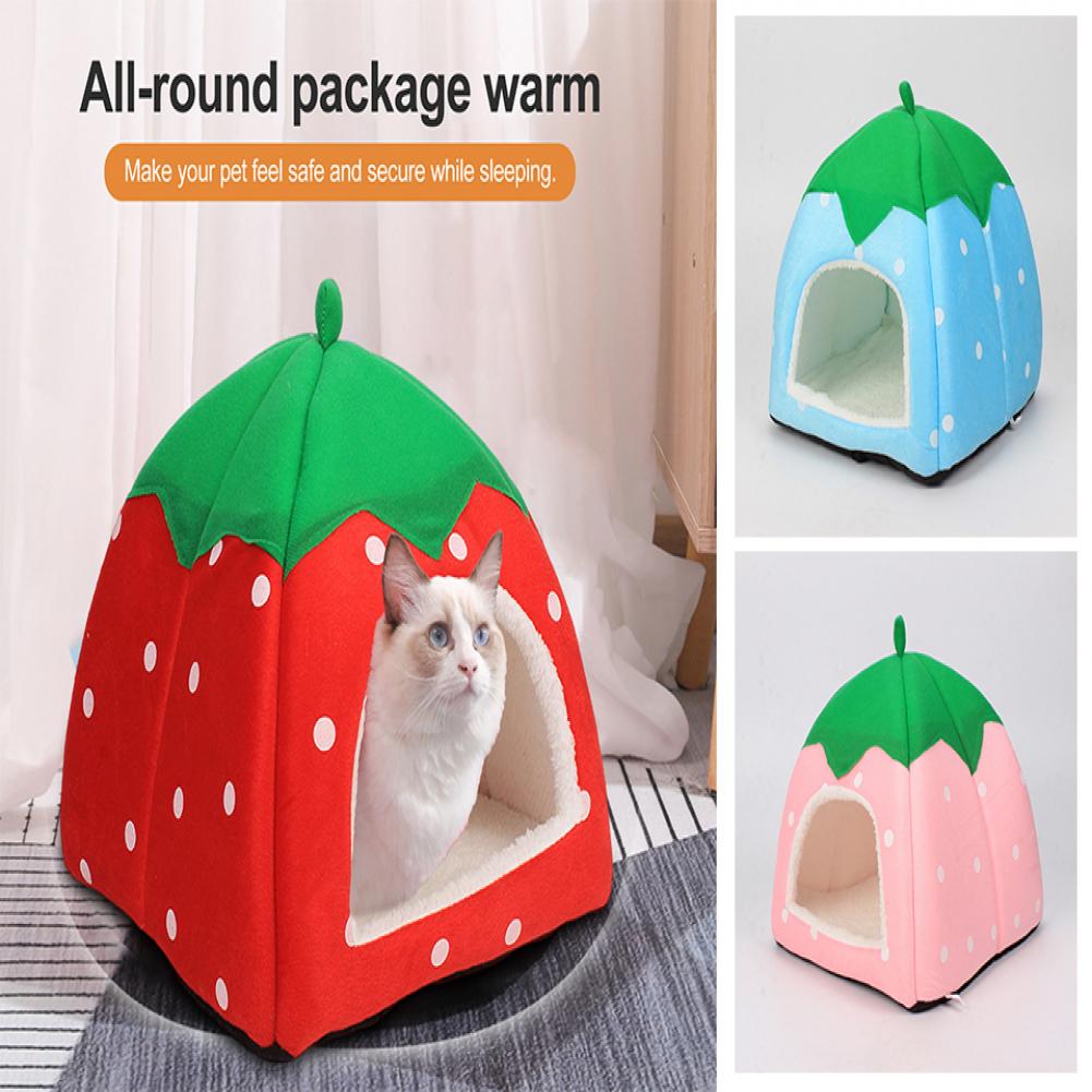 Strawberry-Shaped Cozy Cat Bed House