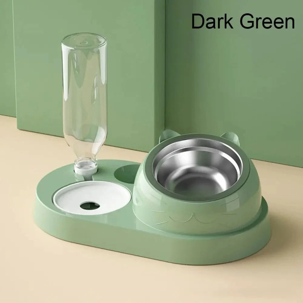 Petzrella 2-in-1 Pet Feeding Bowl with Water Dispenser – Elevated Anti-Tip Design