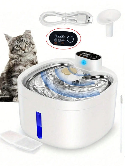 Petzrella Wireless Automatic Cat Water Fountain – 2.6L Stainless Steel with Sensor