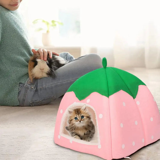 Strawberry-Shaped Cozy Cat Bed House