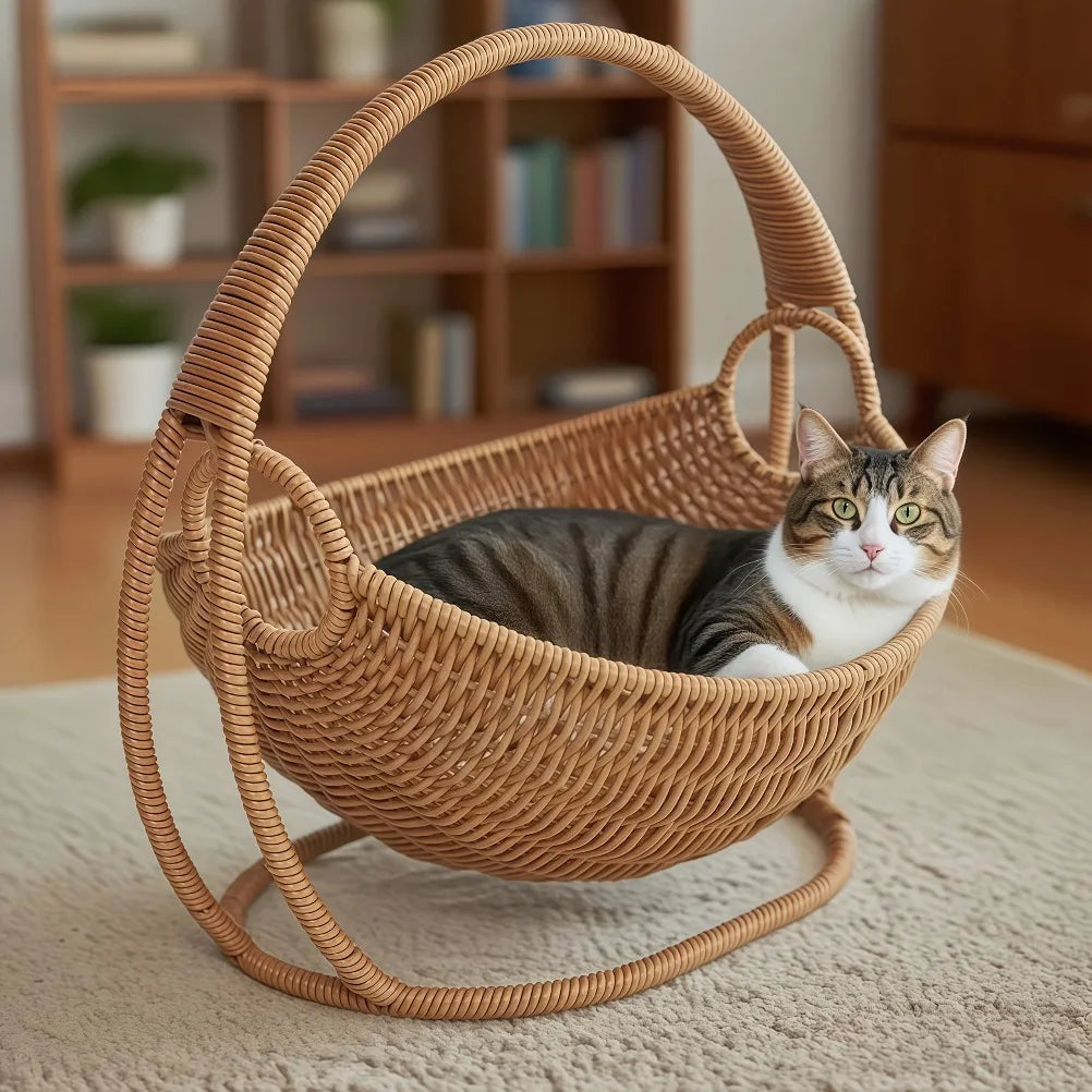 Petzrella Luxuriöse gewebte Katzenwiege – Katzenbett im Boho-Stil zum Schaukeln