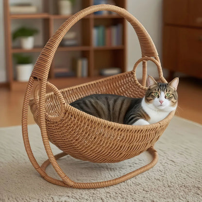 Petzrella Luxuriöse gewebte Katzenwiege – Katzenbett im Boho-Stil zum Schaukeln