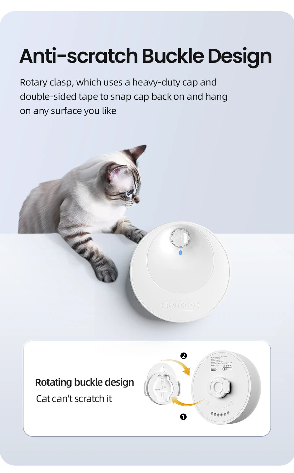 ROJECO Smart Cat Litter Deodoriser 4000mAh Cat Odor Purifier