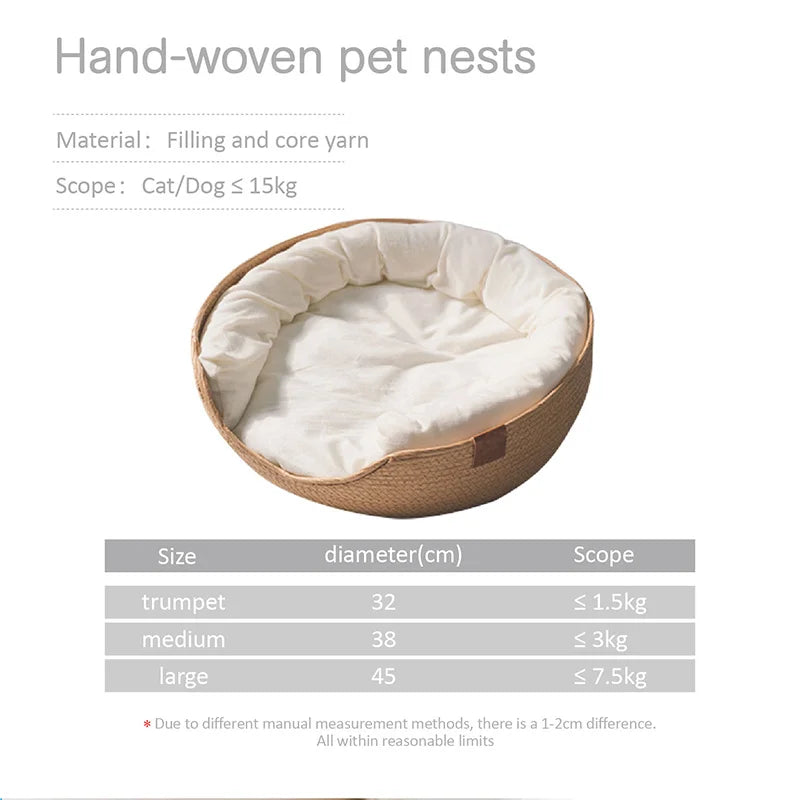 Breathable Cotton Pet Bed with Woven Basket Design