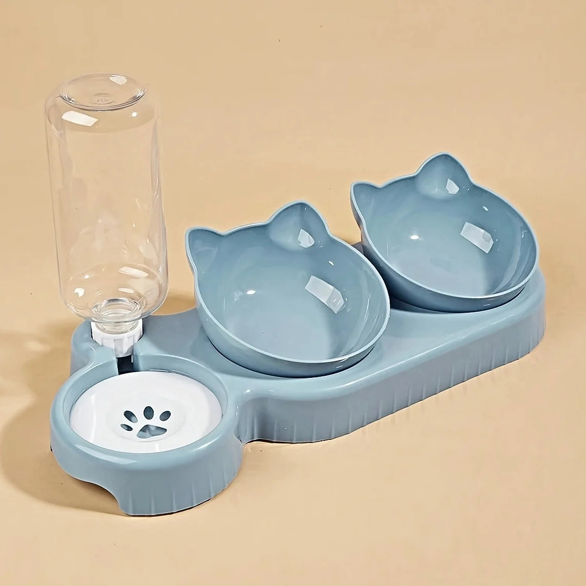 Double Food Bowl with Water Dispenser for Cats