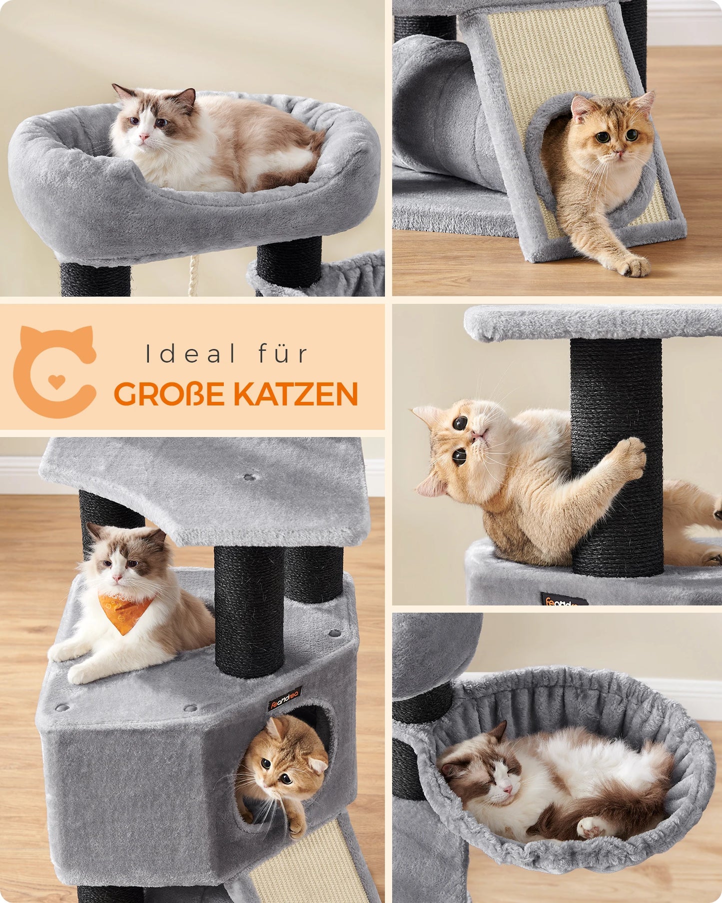 Petzrella XL Cat Tree Tower – 141cm Stable Multi-Level Scratching Post