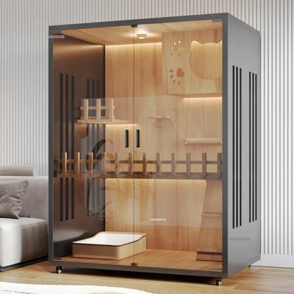 Petzrella Luxuriöse mehrstöckige Katzenvilla – Premiume Katze Villa aus Holz mit Smart-Funktion