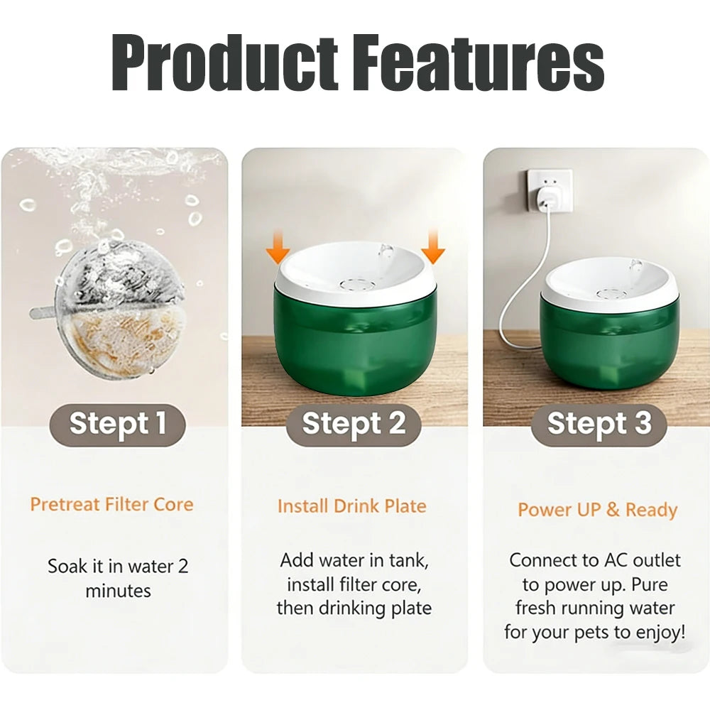 Petzrella 3L Automatic Cat Water Fountain with Filter & Quiet Pump