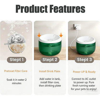 Petzrella 3L Automatic Cat Water Fountain with Filter & Quiet Pump