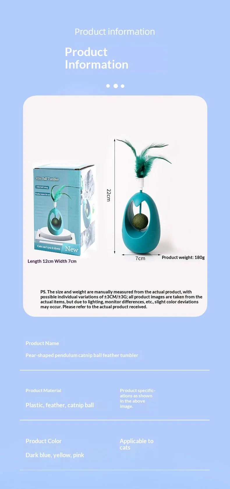 Mint Ball Feather Roly-Poly Cat Toy for Interactive Play