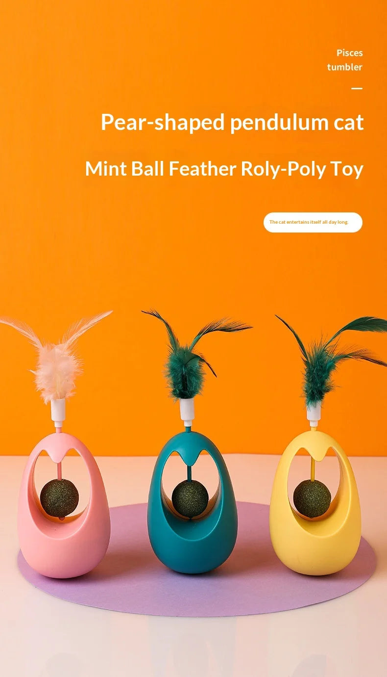Mint Ball Feather Roly-Poly Cat Toy for Interactive Play