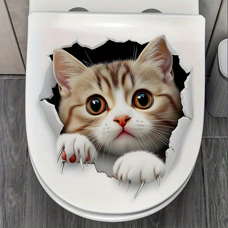 3D Cute Cat Toilet Sticker Bathroom Decor