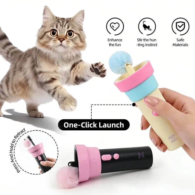 Petzrella Electric Cat Wand Toy with Pom-Pom Launcher