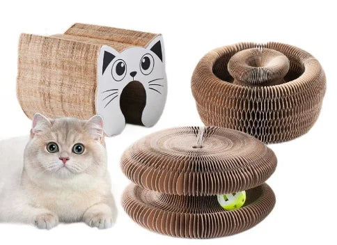 Petzrella 3-in-1 Wellpappe Katzenkratzbaum mit Spielball & Liegefläche