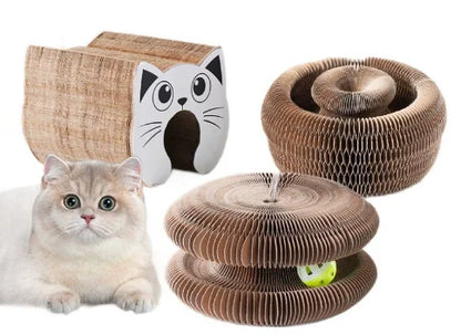 Petzrella 3-in-1 Wellpappe Katzenkratzbaum mit Spielball & Liegefläche