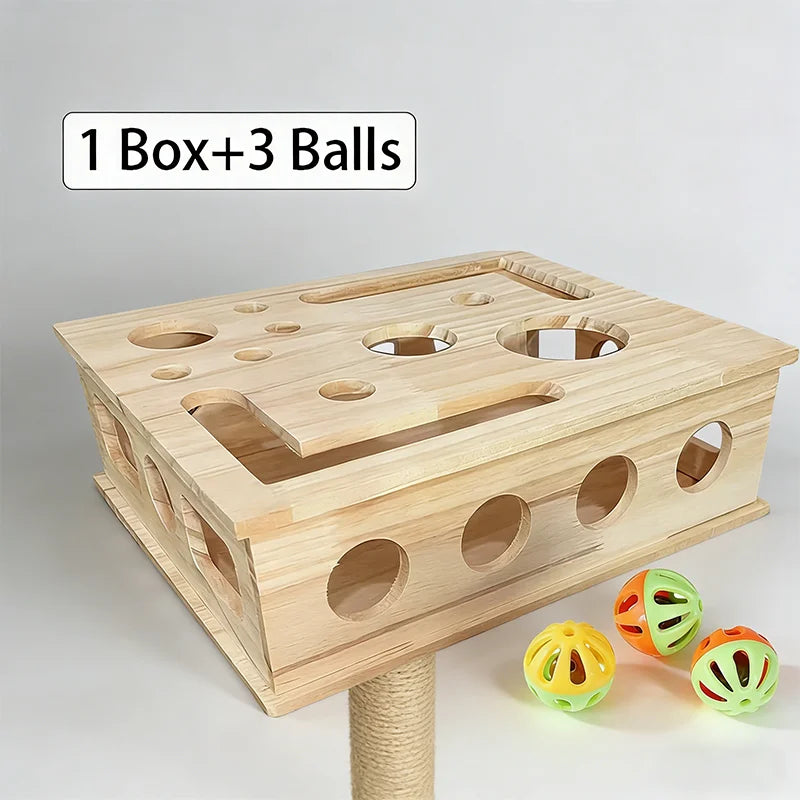Wooden Cat Puzzle Box with Balls