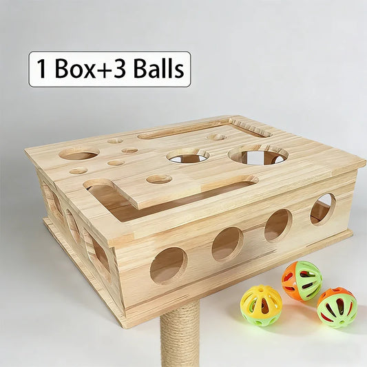 Wooden Cat Puzzle Box with Balls