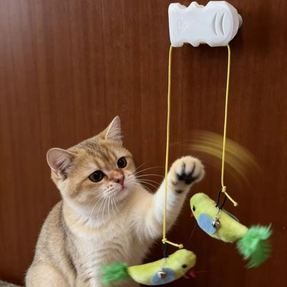 Window Suction Cup Bird Teaser Toy with Bell for Cats