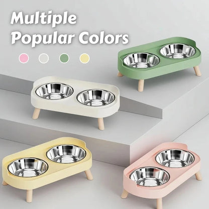 Petzrella Elevated Double Stainless Steel Pet Bowl with Neck Support