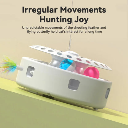 3-in-1 Interactive Cat Toy with Rotating Feather & Balls