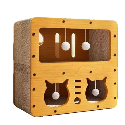 Petzrella Moderne Kratzbaum-Lounge & Spielbox aus Holz