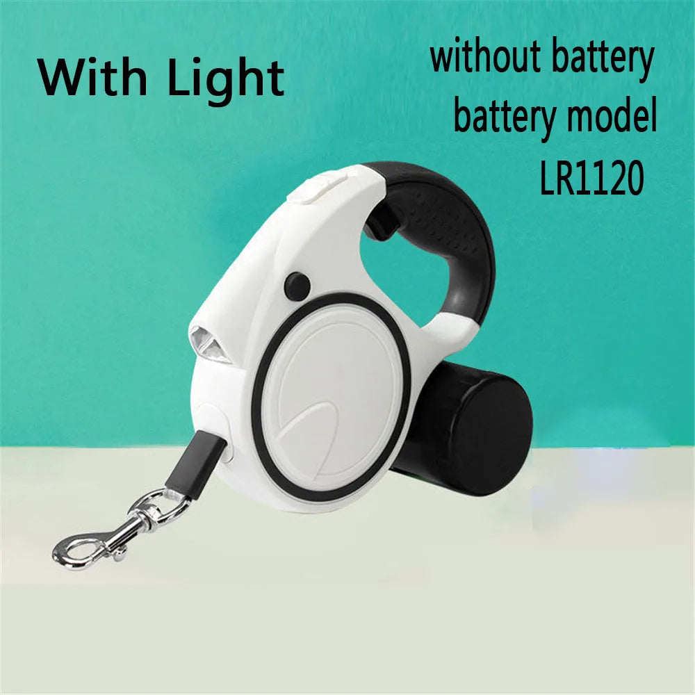 LED Retractable Dog Leash with Waste Bag Holder