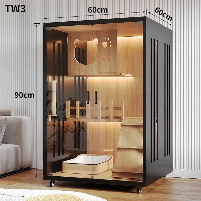 Petzrella Luxuriöse mehrstöckige Katzenvilla – Premiume Katze Villa aus Holz mit Smart-Funktion