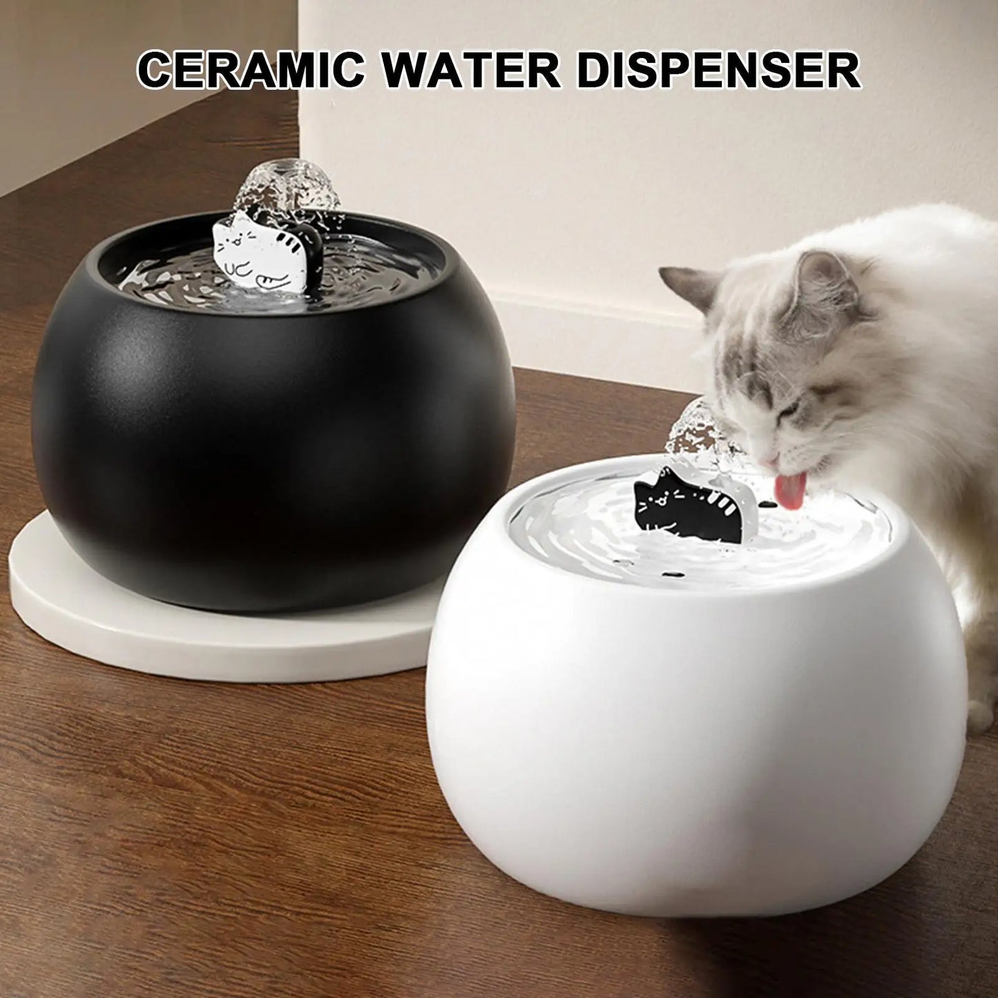 Petzrella 1L Ceramic Cat Water Fountain – 3D Design, Sensor & Filter