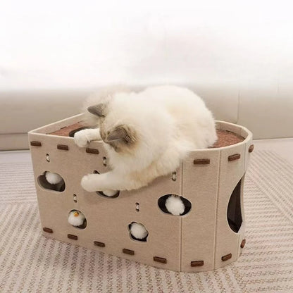 2-in-1 Felt Cat Cave Bed & Scratching House