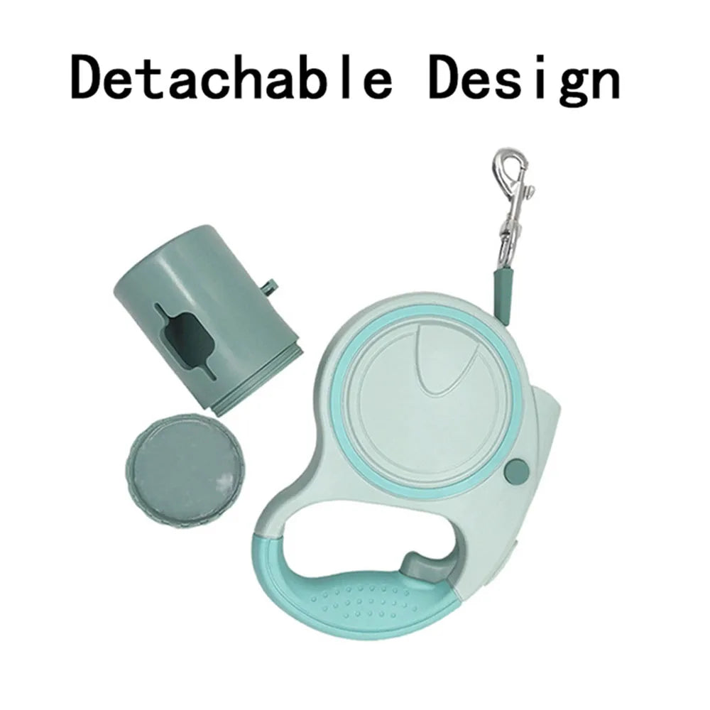 LED Retractable Dog Leash with Waste Bag Holder