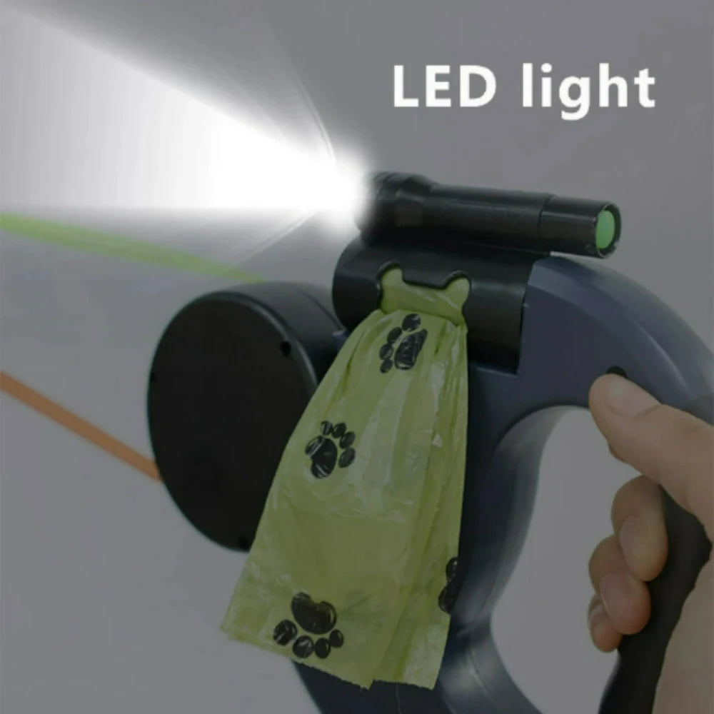 Petzrella Auto-Retractable Double Dog Leash 3M with LED Light & Waste Bag Dispenser
