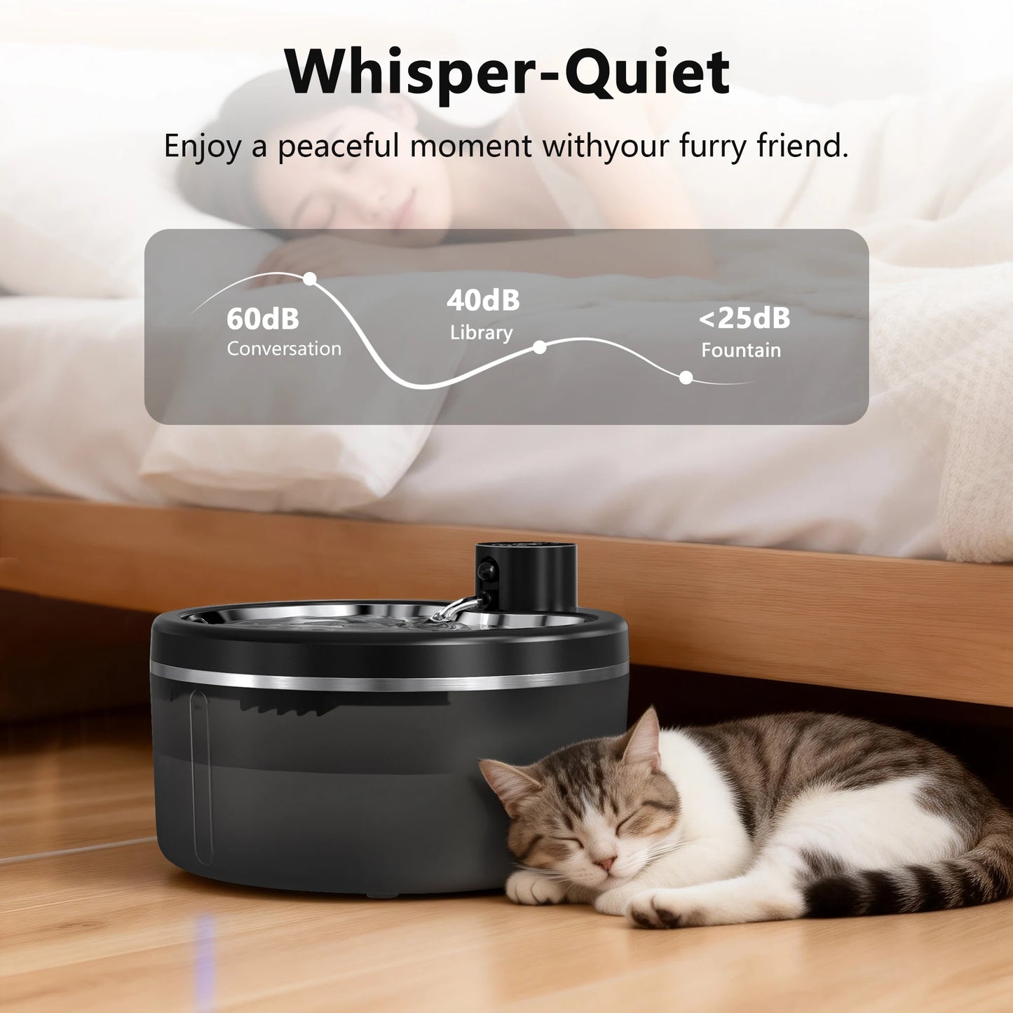 Petzrella 3L kabelloser Katzenbrunnen mit Edelstahlschale und Smart Sensor