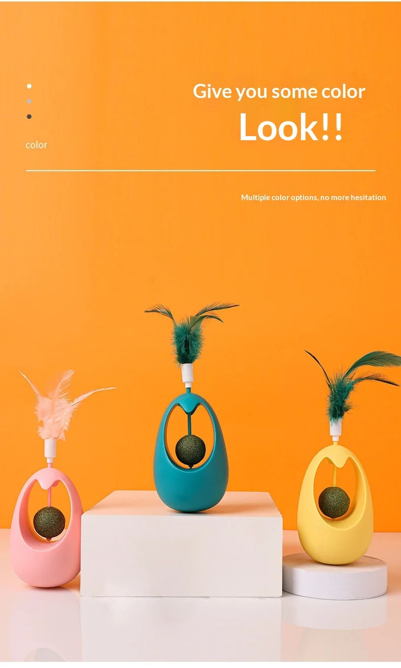 Mint Ball Feather Roly-Poly Cat Toy for Interactive Play