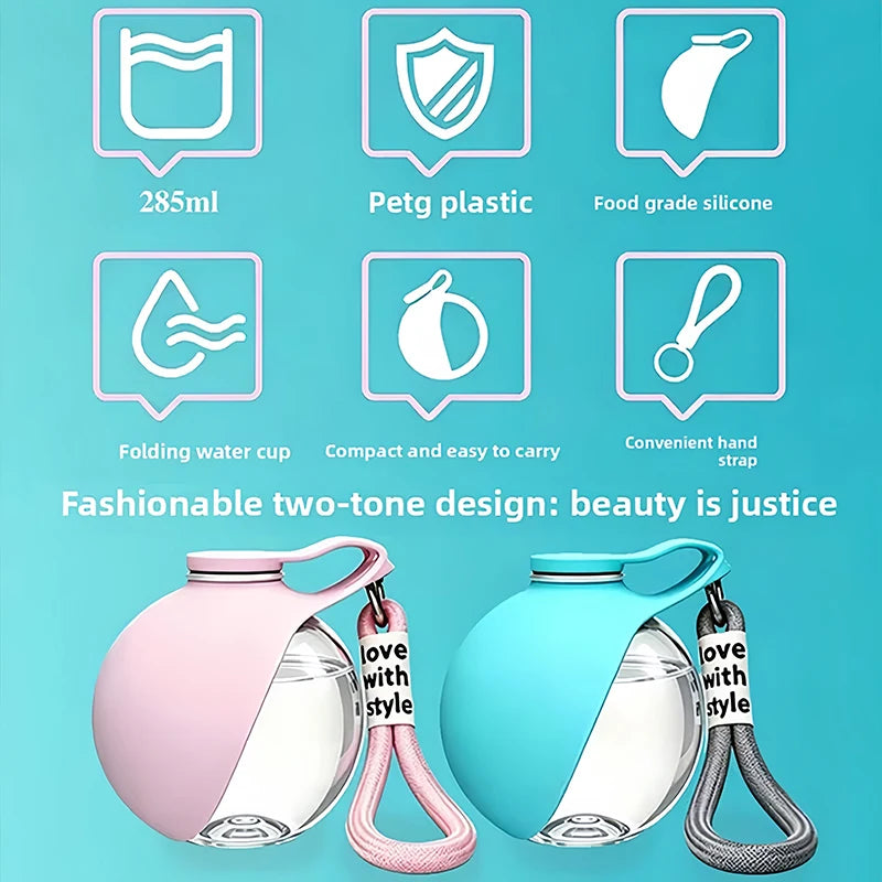 Petzrella Dog Water Bottle – Foldable Silicone Bowl, 285ml Leak-Proof Travel Cup