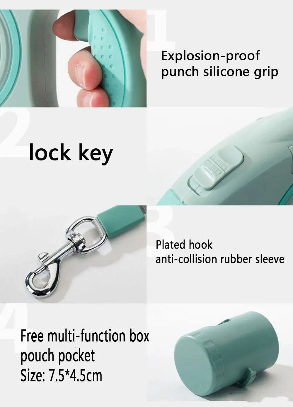 LED Retractable Dog Leash with Waste Bag Holder