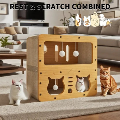 Petzrella Moderne Kratzbaum-Lounge & Spielbox aus Holz
