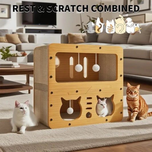 Petzrella Moderne Kratzbaum-Lounge & Spielbox aus Holz