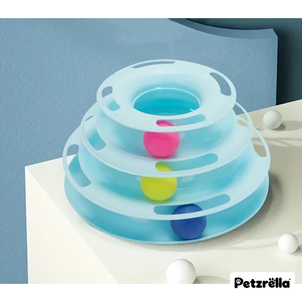 Petzrella Cat Toy Tower – 3-Level Track with Rolling Balls