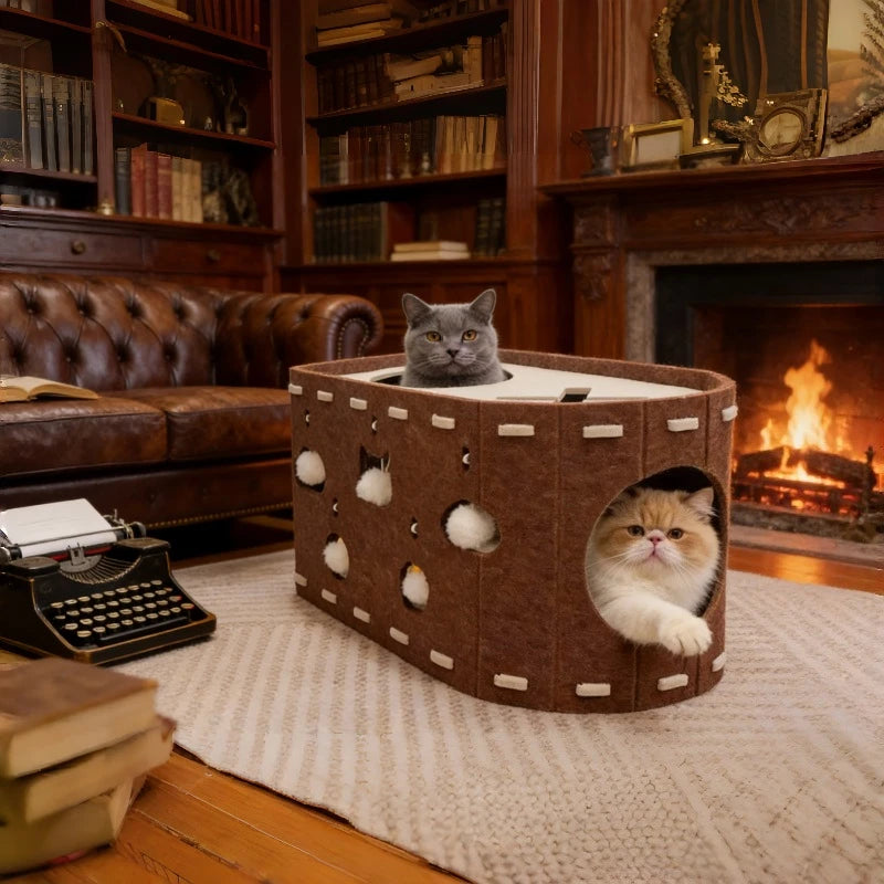 2-in-1 Felt Cat Cave Bed & Scratching House