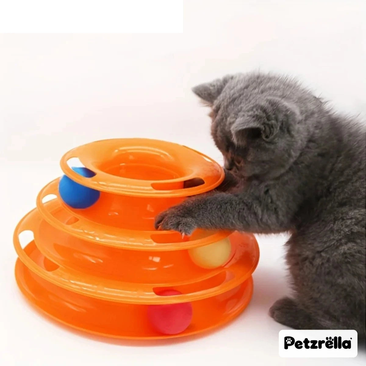 Petzrella Cat Toy Tower – 3-Level Track with Rolling Balls