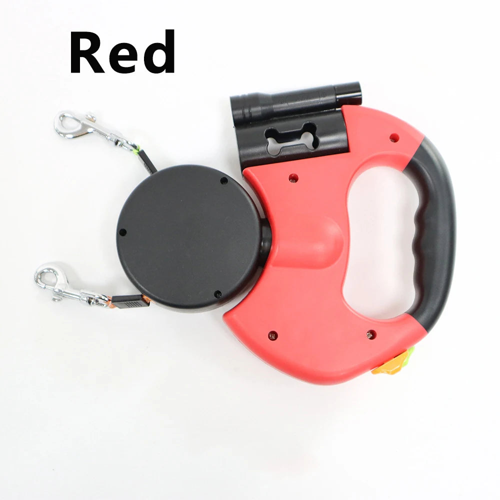 Petzrella Auto-Retractable Double Dog Leash 3M with LED Light & Waste Bag Dispenser