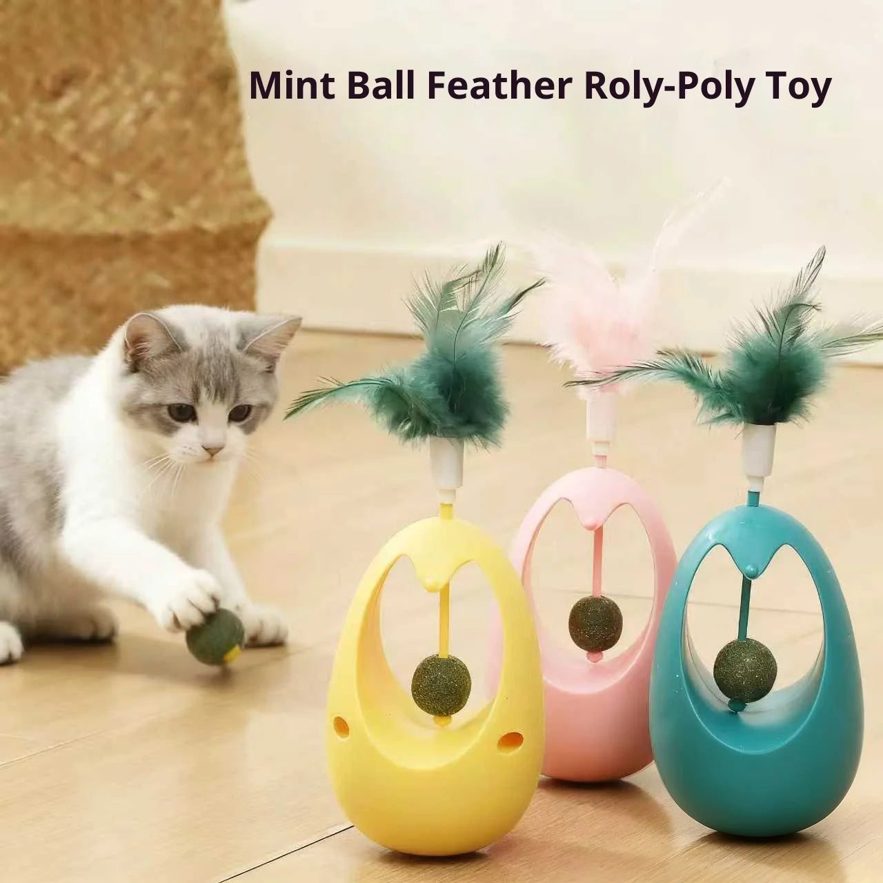 Mint Ball Feather Roly-Poly Cat Toy for Interactive Play