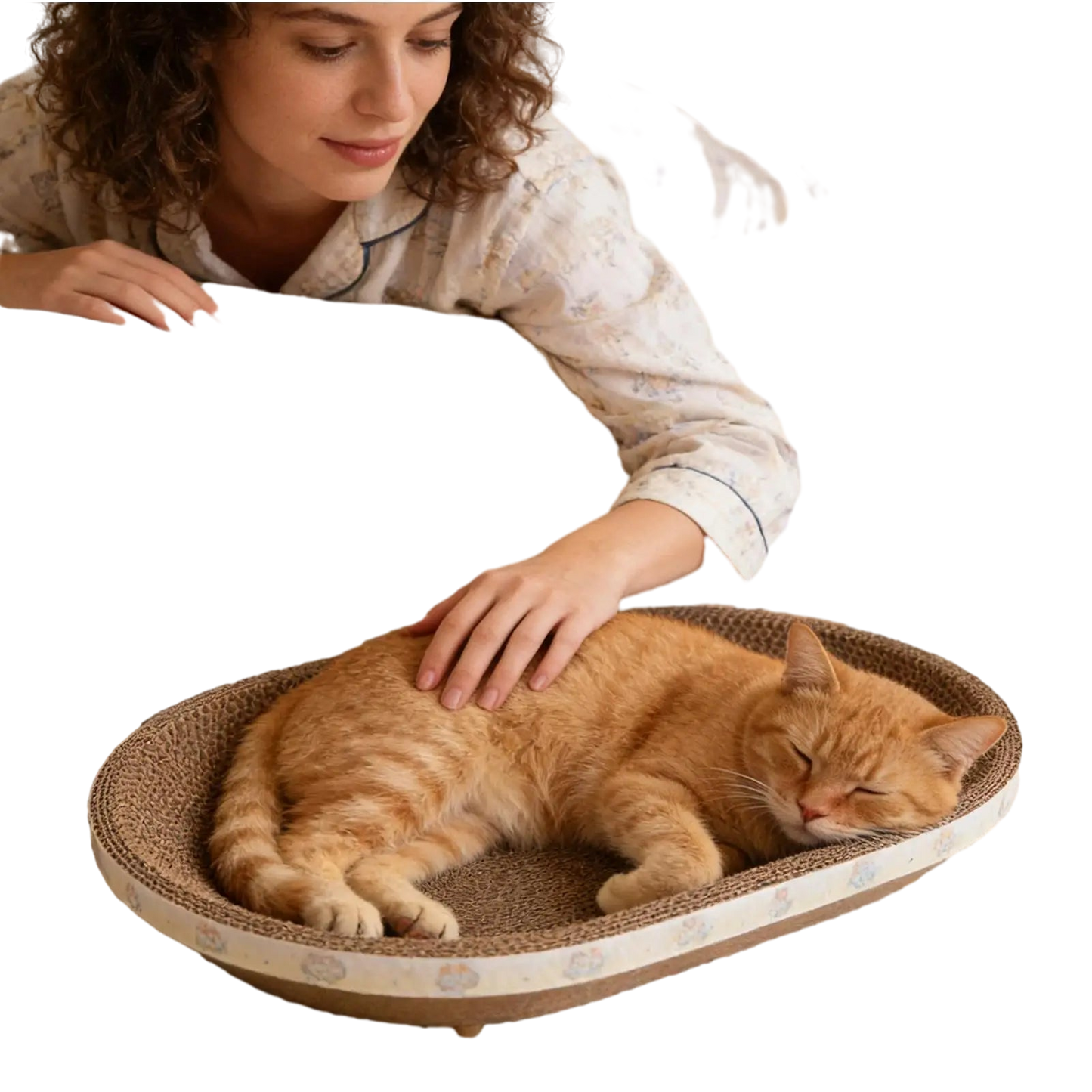 Petzrella 2-in-1 Ovaler Kratzbaum aus Karton und Liegebett für Katzen