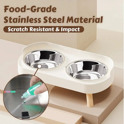 Petzrella Elevated Double Stainless Steel Pet Bowl with Neck Support