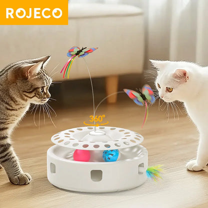 3-in-1 Interactive Cat Toy with Rotating Feather & Balls